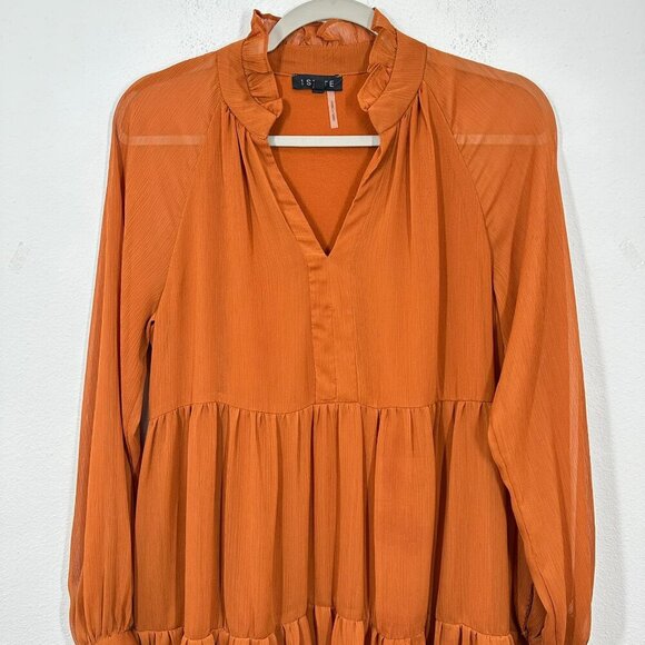 1.State Pumpkin Spice Orange Sheer Sleeve Mini Dress Size Small Fall Wedding - Picture 2 of 7